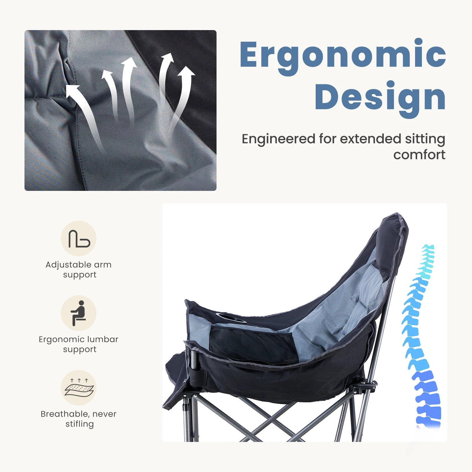 450Lbs Oversized Camping Chair Folding Chair with Cup Holder Padded Armrests Sturdy Steel Frame Outdoor Picnic Chair