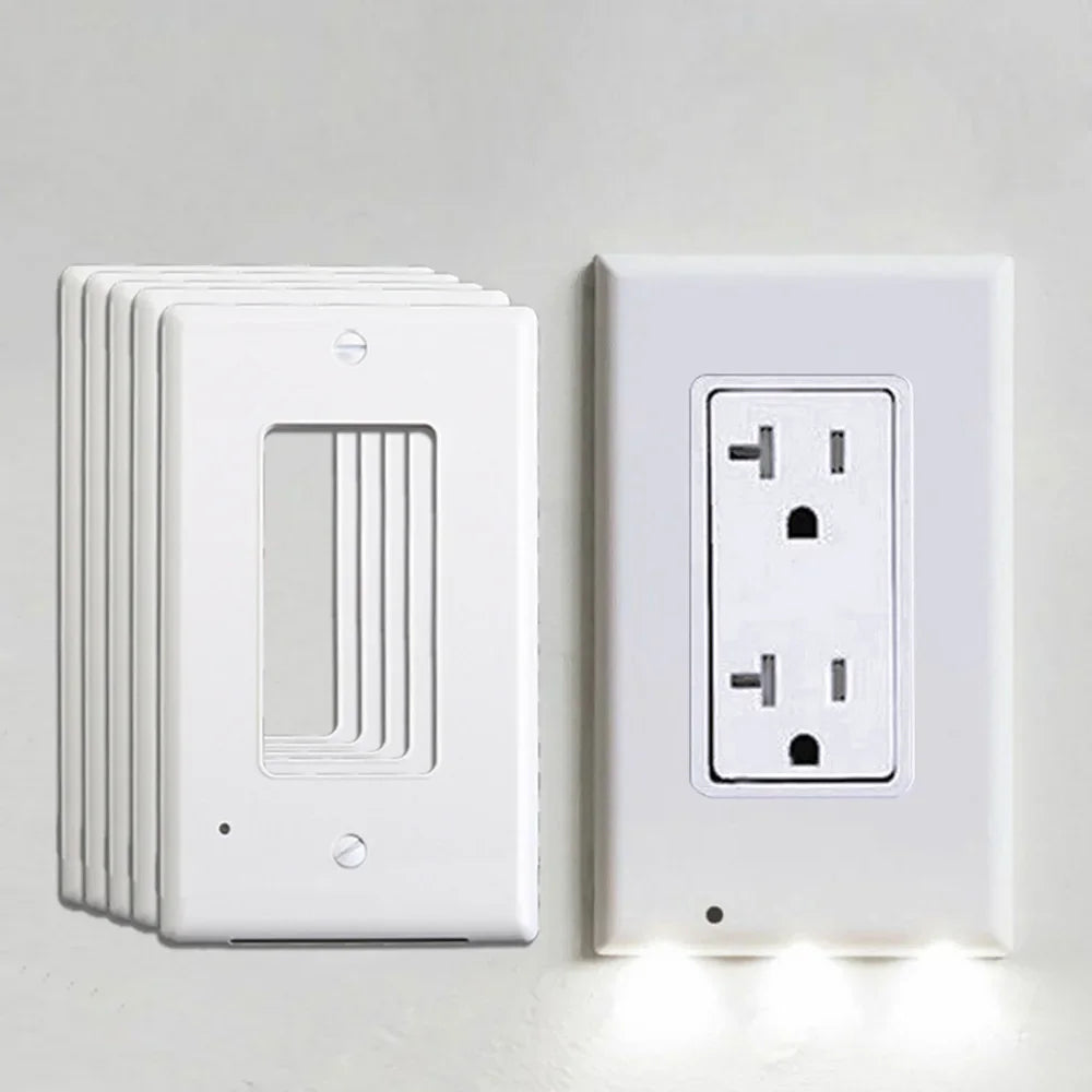 Duplex Electrical Outlet Modern Plugboard Plug-In Electrical Receptacle Wall Plate with LED Night Lights - Auto On/Off Sensor