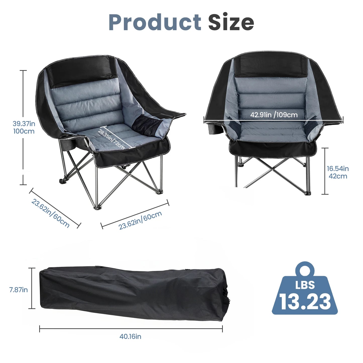 450Lbs Oversized Camping Chair Folding Chair with Cup Holder Padded Armrests Sturdy Steel Frame Outdoor Picnic Chair