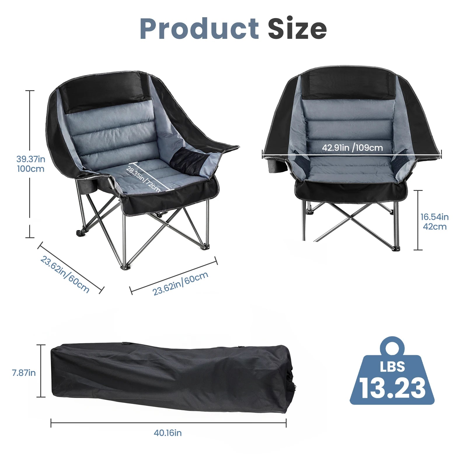 450Lbs Oversized Camping Chair Folding Chair with Cup Holder Padded Armrests Sturdy Steel Frame Outdoor Picnic Chair