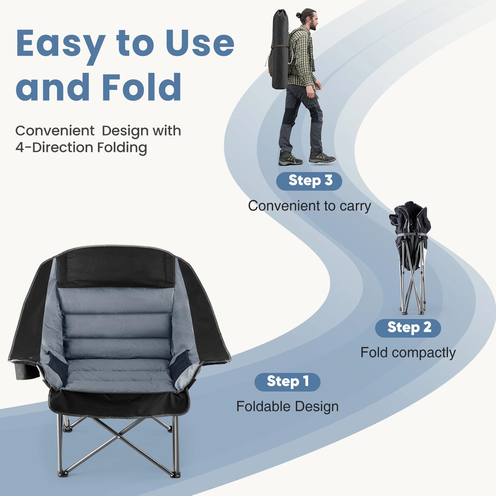 450Lbs Oversized Camping Chair Folding Chair with Cup Holder Padded Armrests Sturdy Steel Frame Outdoor Picnic Chair