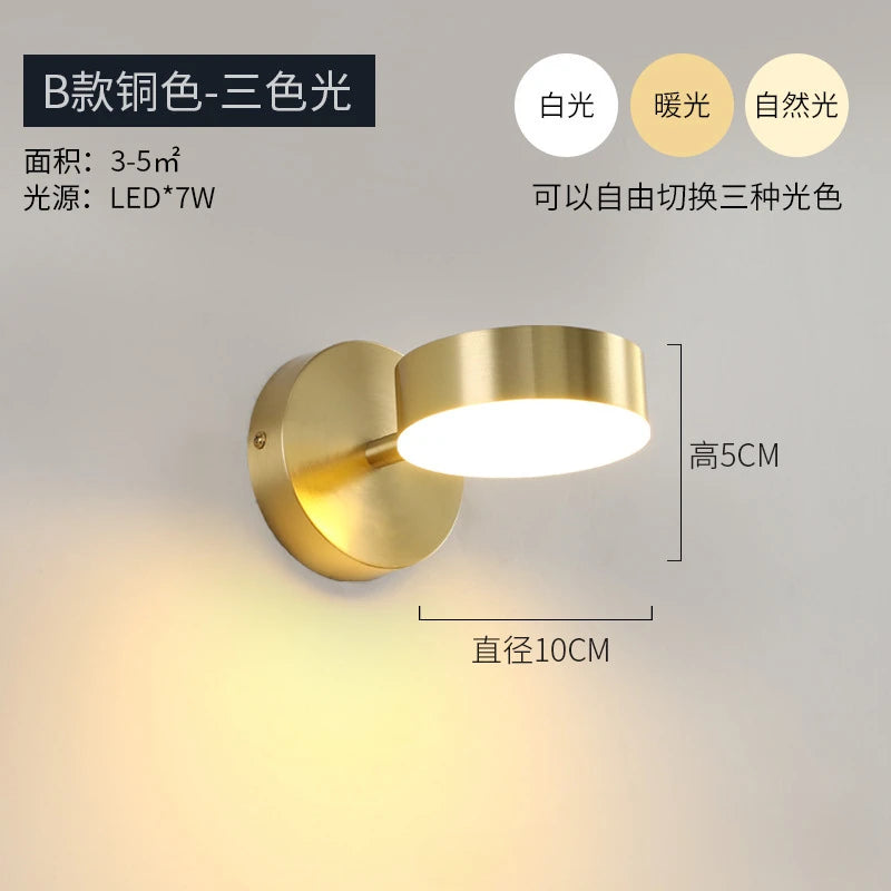 Wall Decor Nordic Room Bedroom Bed Post Modern Simple Can Rotate Light Luxury Gold Mirror Front Aisle Wall Light