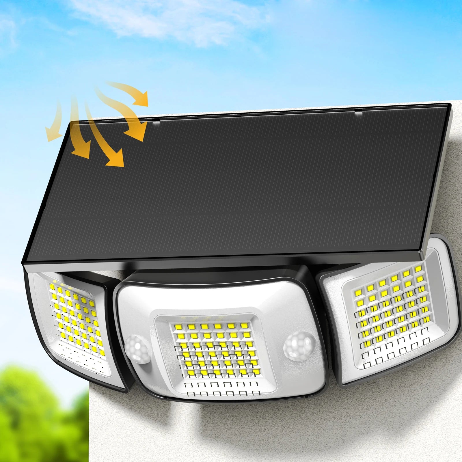 6000Mah Outdoor Solar Light Security Flood Light Spotlight Larger Solar Panel Two Motion Sensor for Garden Yard Garage